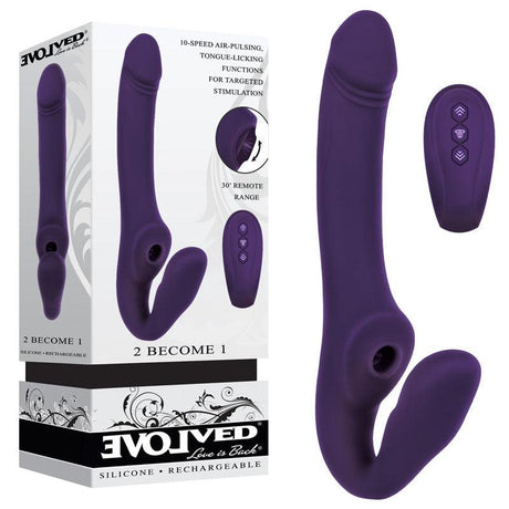 Evolved 2 BECOME 1 - Purple 23.5 cm USB Rechargeable Strapless Strap-On with Remote - Naughty by Nature Adult Store