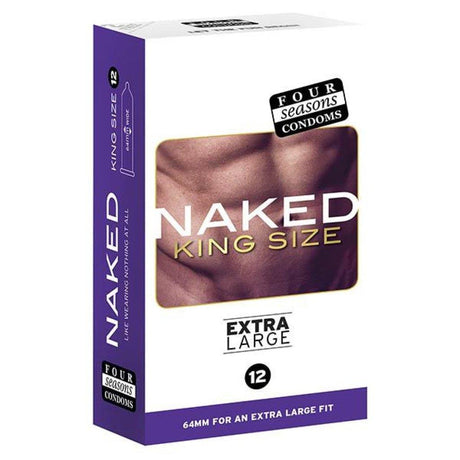 Four Seasons Naked King Size Condoms | Ultra Thin Large Fit - 12 Pack - Adult Toys