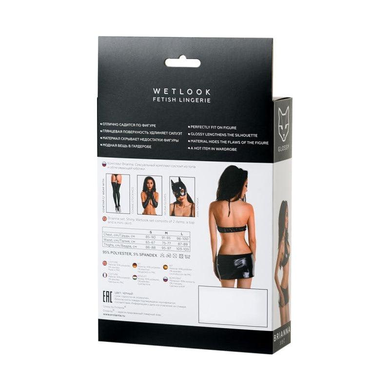 Glossy Brianna Wetlook Lingerie Set – Black Shiny Two - Piece Outfit - Lingerie