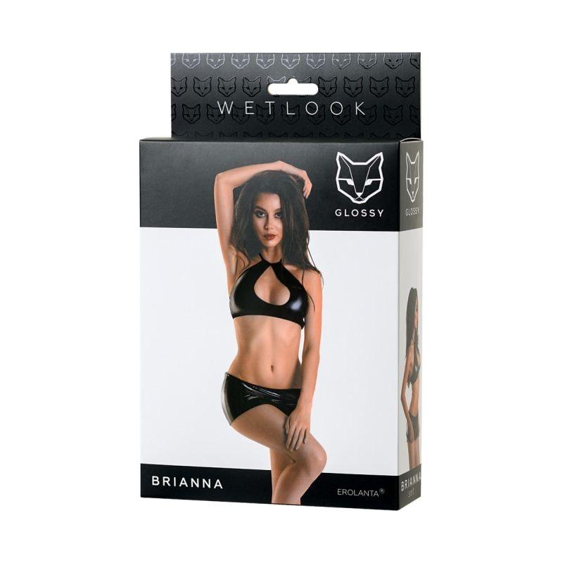 Glossy Brianna Wetlook Lingerie Set – Black Shiny Two - Piece Outfit - Lingerie