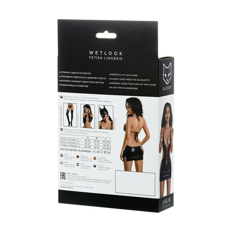 Glossy Dress Wetlook w Red Laces Julie - Lingerie