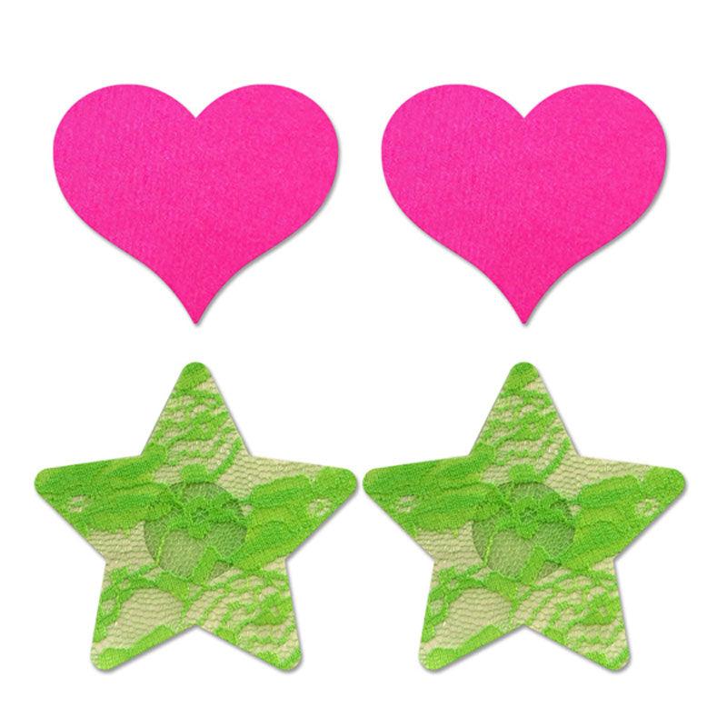 GLOW Fashion Pasties Set - Neon Green & Solid Pink - 2 Sets Included - Naughty by Nature Adult Store