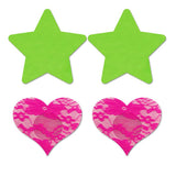 GLOW Fashion Pasties Set - Solid Neon Green & Pink - 2 Sets Included - Naughty by Nature Adult Store