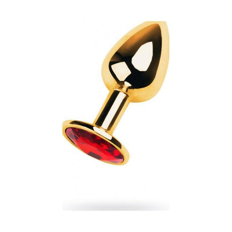 Gold Metal Anal Plug w Red Ruby Gem Small - Adult Toys