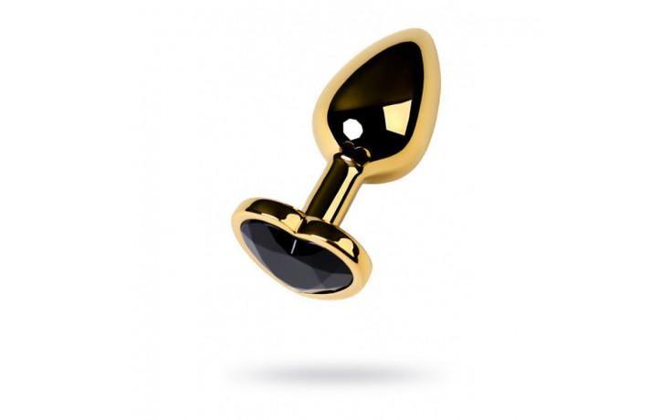 Gold Metal Anal Plug w Tourmaline Heart Crystal Small - Adult Toys