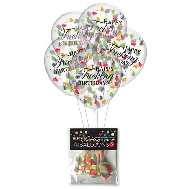 Happy Fucking Birthday Confetti Balloons - Party Balloons - Set of 5 - Naughty by Nature Adult Store