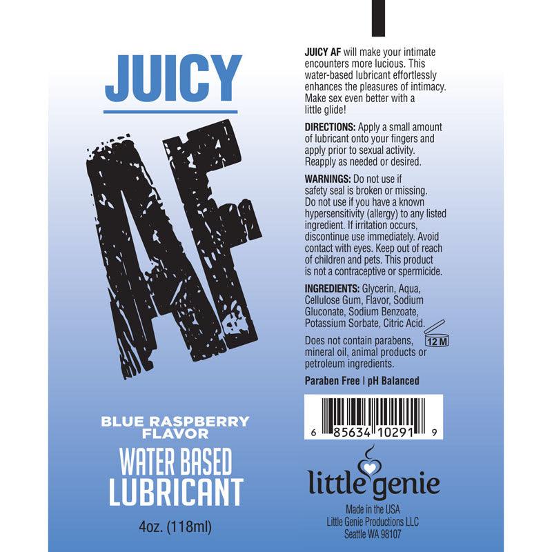 Juicy AF - Blue Raspberry - Blue Raspberry Flavoured Water Based Lubricant - 120 ml Tube - Naughty by Nature Adult Store