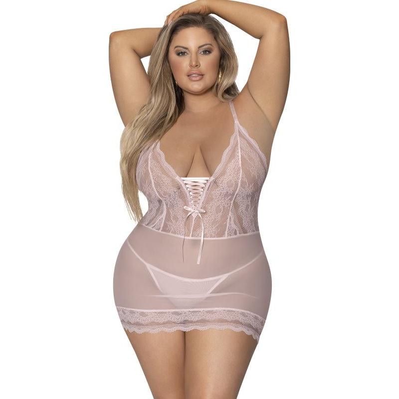 Lace Chemise and G-String Blush - Naughty by Nature Adult Store