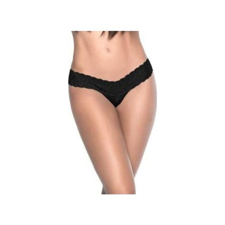 Lace V Back Thong Black - Lingerie