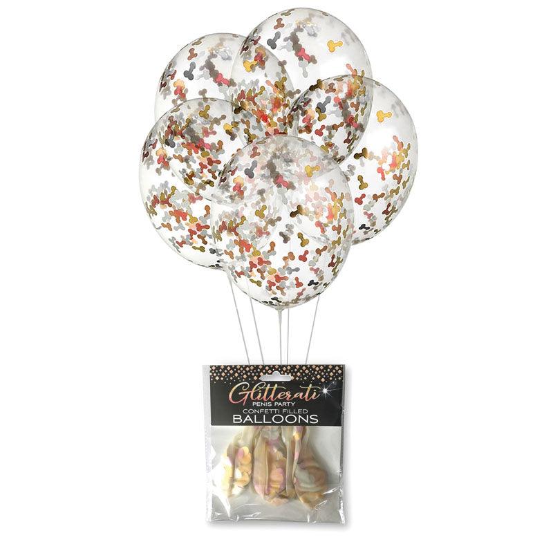 Little Genie Glitterati Confetti Balloons – Metallic Penis Shapes – 5 Pack - Novelties