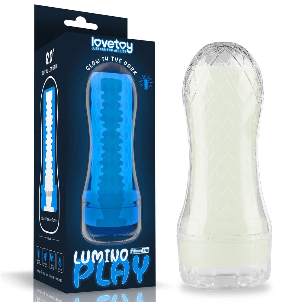 Lovetoy Lumino Play Ribbed Masturbator – Glow in the Dark TPE Stroker - Adult Toys