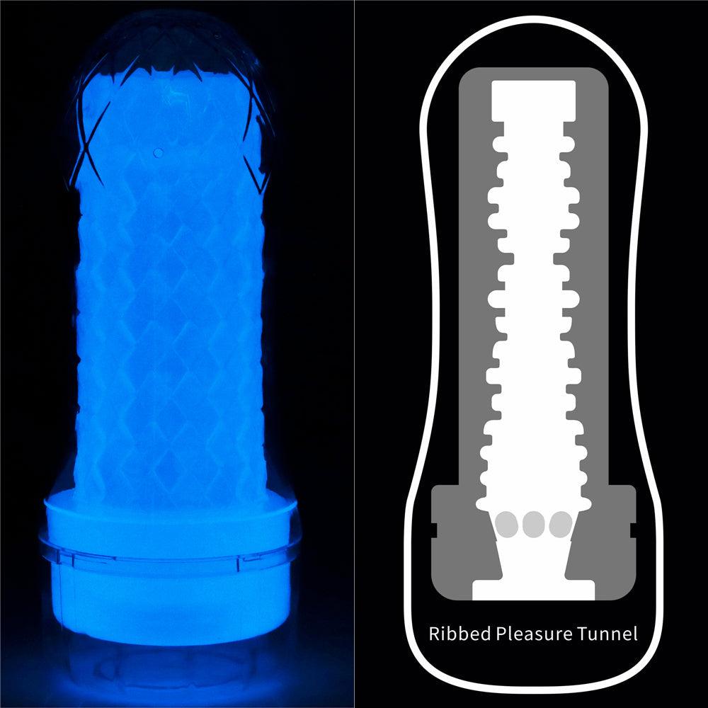 Lovetoy Lumino Play Ribbed Masturbator – Glow in the Dark TPE Stroker - Adult Toys