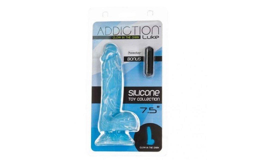 Luke 7.5in Glow in the Dark Dildo w Balls Blue - Naughty by Nature Adult Store