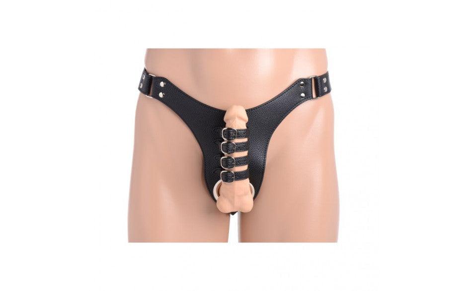 Male Chastity Harness w Anal Plug Black - Adult Toys
