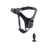 Male Chastity Harness w Anal Plug Black - Adult Toys
