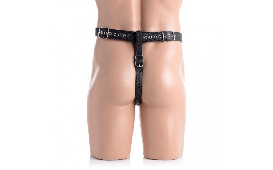 Male Chastity Harness w Anal Plug Black - Adult Toys