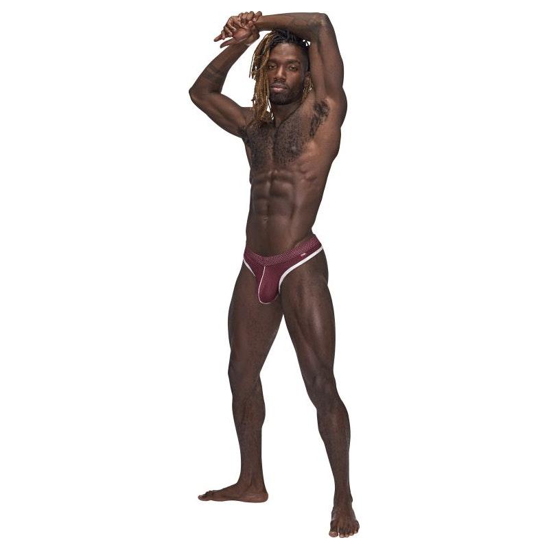 Male Power Sport Mesh Thong Burgundy - Lingerie