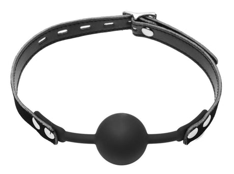 Master Series Hush Locking Silicone Ball Gag | Black Leather Strap - Adult Toys