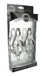 Master Series Ringed Monarch Chrome Nipple Clamps with O - Ring - Adult Toys