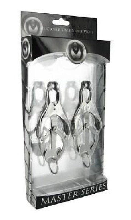 Master Series Ringed Monarch Chrome Nipple Clamps with O - Ring - Adult Toys