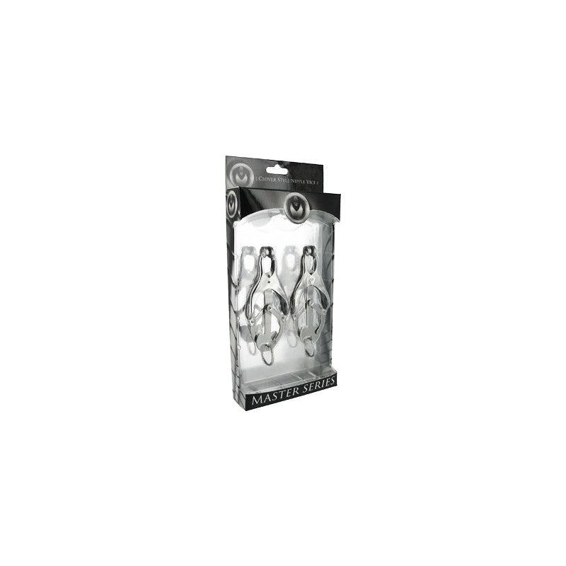 Master Series Ringed Monarch Chrome Nipple Clamps with O - Ring - Adult Toys
