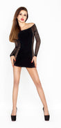 Mini Dress BLK With Mesh Sleeves and Sides - Lingerie