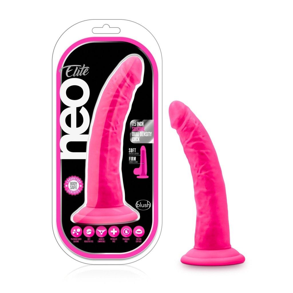 Neo Elite 7.5in Silicone Dual Density Cock Neon Pink - Naughty by Nature Adult Store