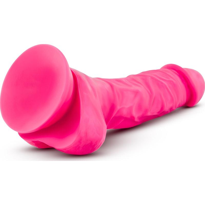 Neo Elite 7.5in Silicone Dual Density Cock with Balls Neon Pink - Naughty by Nature Adult Store