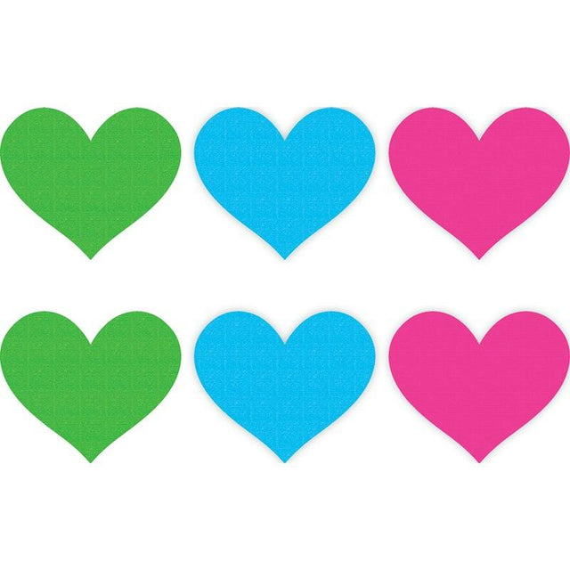 Neon Heart Pasties 3 Pk Green/Blue/Pink - Naughty by Nature Adult Store