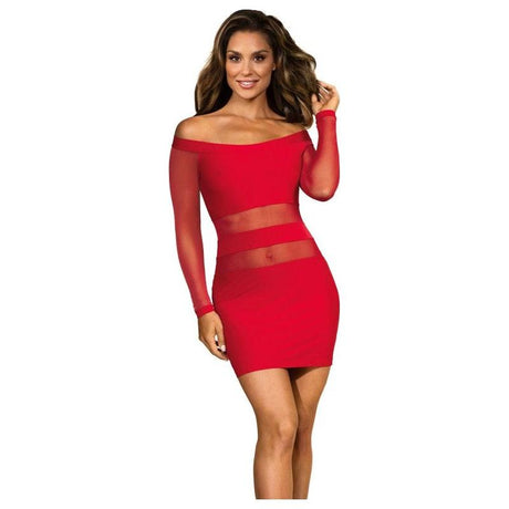 Off The Shoulder Mesh Panel Dress Red - Lingerie