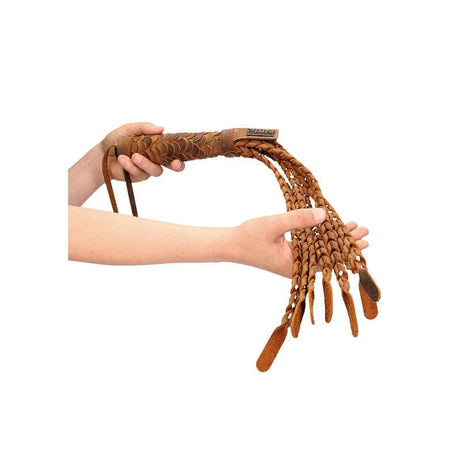 OUCH! Italian Leather 7 Braided Tails & 6 Handle - Brown 61 cm Whip - Naughty by Nature Adult Store