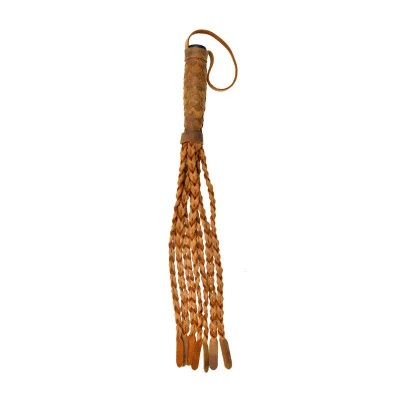 OUCH! Italian Leather 7 Braided Tails & 6 Handle - Brown 61 cm Whip - Naughty by Nature Adult Store