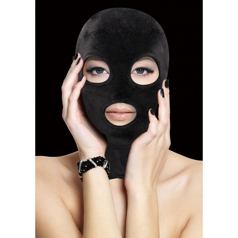 Ouch! Velvet & Velcro Mask with Eye and Mouth Opening - Black Hood - Naughty by Nature Adult Store