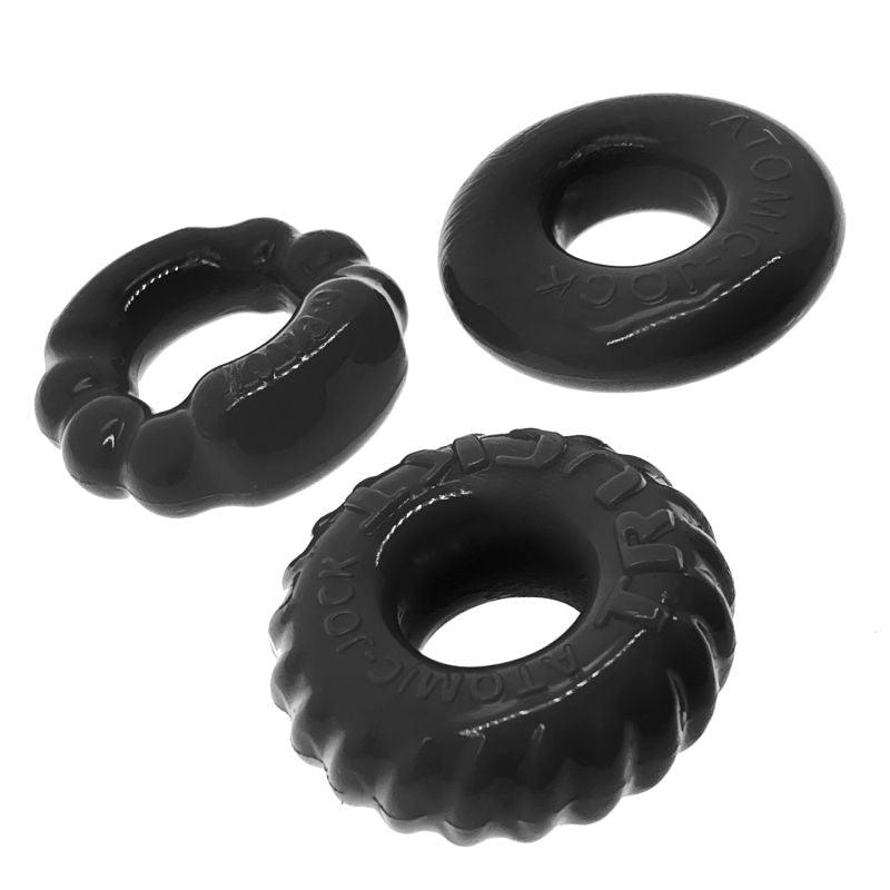 OxBalls Bonemaker 3 - Piece Cockring Set - Stretchy Flextpr Rings - Black - Adult Toys