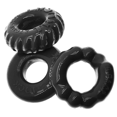OxBalls Bonemaker 3 - Piece Cockring Set - Stretchy Flextpr Rings - Black - Adult Toys