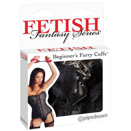 Pipedream Fetish Fantasy Beginner's Fluffy Handcuffs – Black Faux Fur - BONDAGE - TOYS