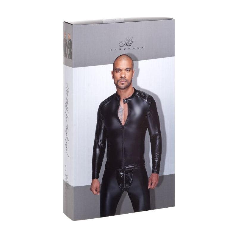 Power Wetlook Mens Jacket w Pleated PVC Epaulets - Lingerie