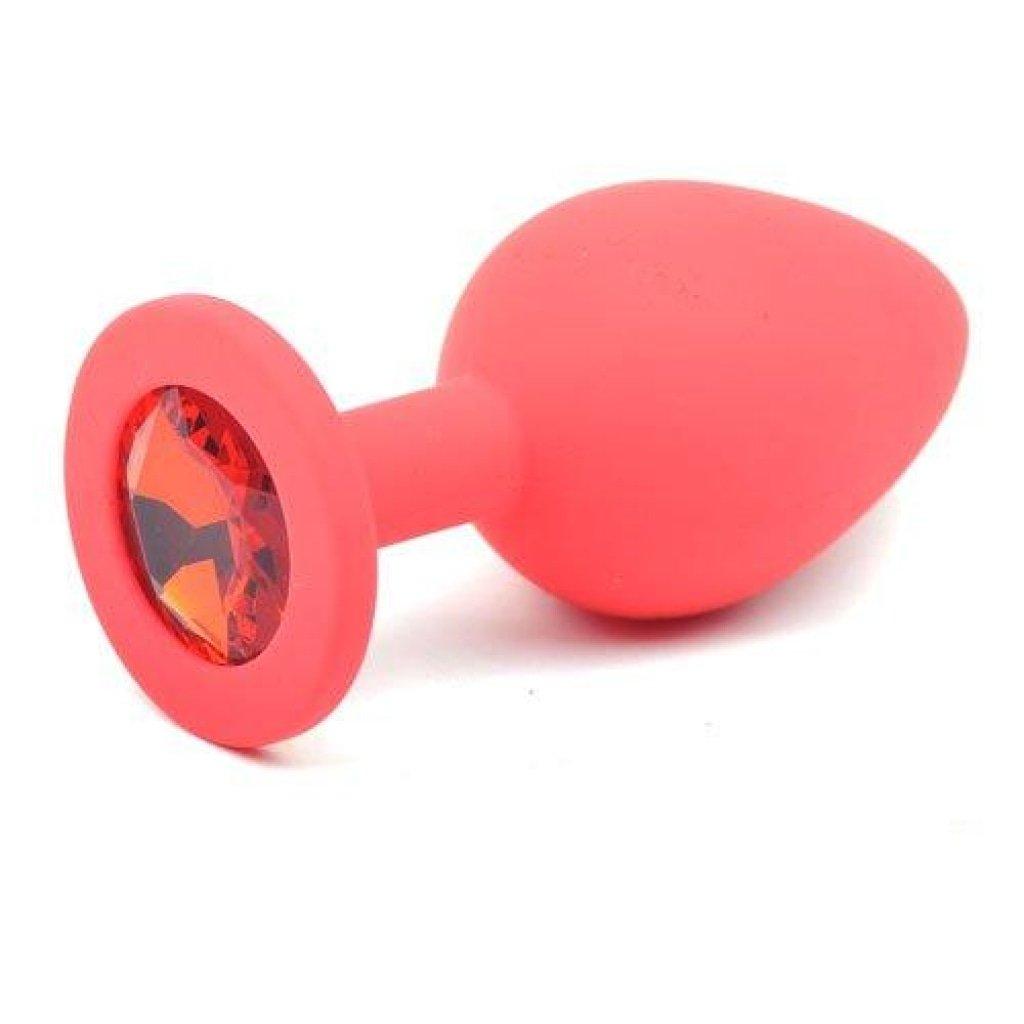 Red Silicone Anal Plug Medium w Red Diamond - Naughty by Nature Adult Store