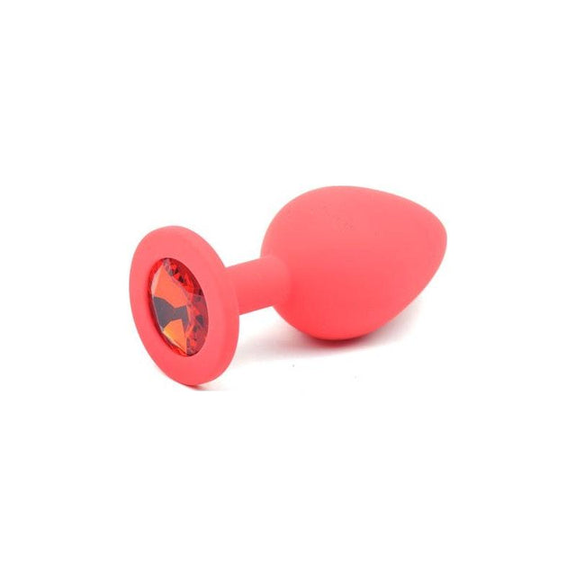 Red Silicone Anal Plug Medium w Red Diamond - Adult Toys