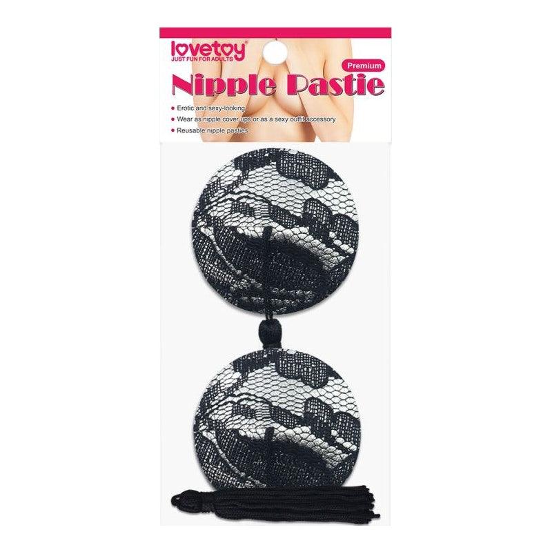 Reusable Black Lace Round Tassel Nipple Pasties - Naughty by Nature Adult Store