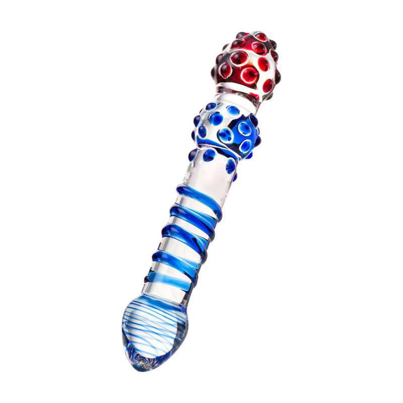 Sexus Glass Dildo Blue Red 20.5cm - Naughty by Nature Adult Store