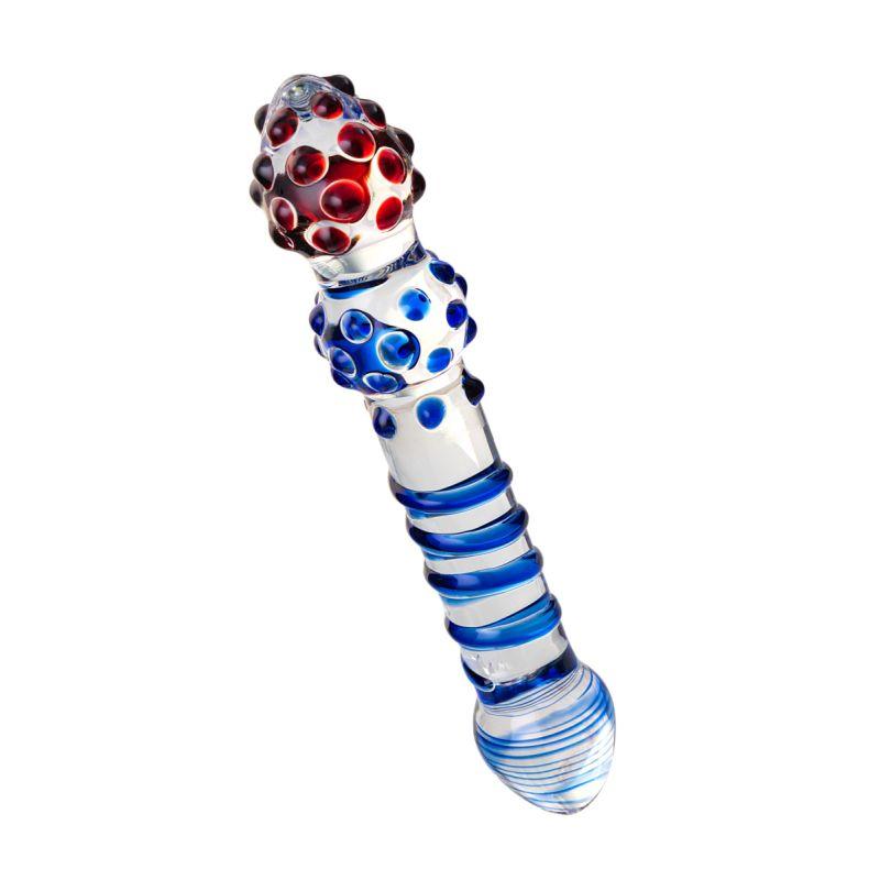 Sexus Glass Dildo Blue Red 20.5cm - Naughty by Nature Adult Store