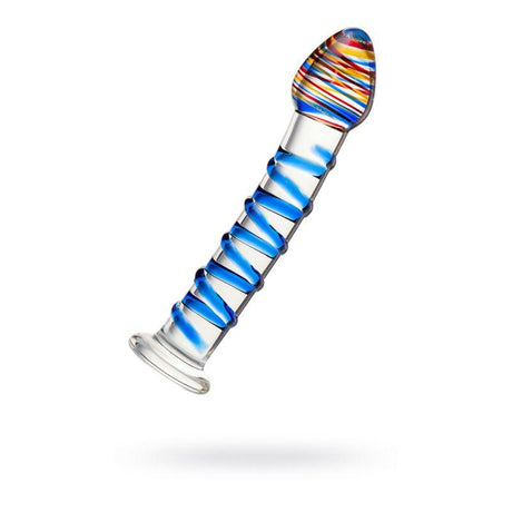 Sexus Glass Dildo Blue Swirls 18cm - Adult Toys