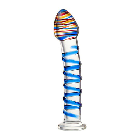 Sexus Glass Dildo Blue Swirls 18cm - Adult Toys