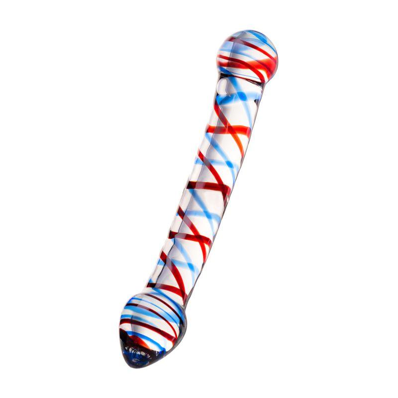 Sexus Glass Dildo Curved Blue/Red 20 cm - Adult Toys