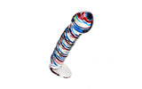 Sexus Glass Dildo Stripes w Base Blue/Red 16cm - Naughty by Nature Adult Store