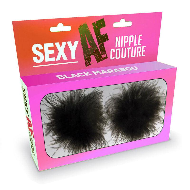 Sexy AF - Nipple Couture Black Marabou - Black Marabou Reuseable Nipple Pasties - Naughty by Nature Adult Store