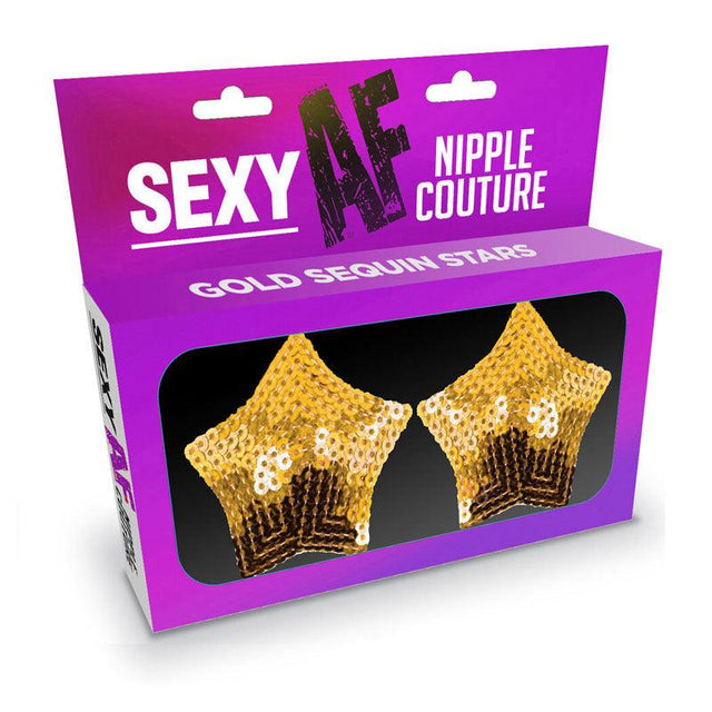 Sexy AF - Nipple Couture Gold Stars - Gold Sequin Reusable Nipple Pasties - Naughty by Nature Adult Store