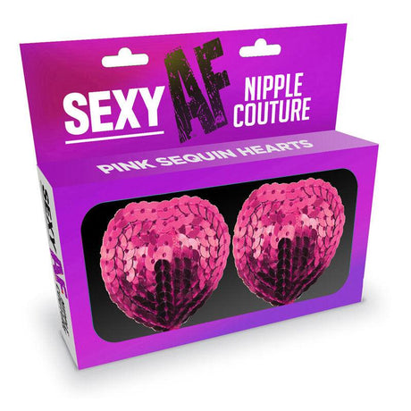 Sexy AF - Nipple Couture Pink Hearts - Pink Sequin Reuseable Nipple Pasties - Naughty by Nature Adult Store