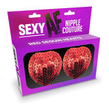 Sexy AF - Nipple Couture Red Hearts - Red Sequin Reuseable Nipple Pasties - Naughty by Nature Adult Store